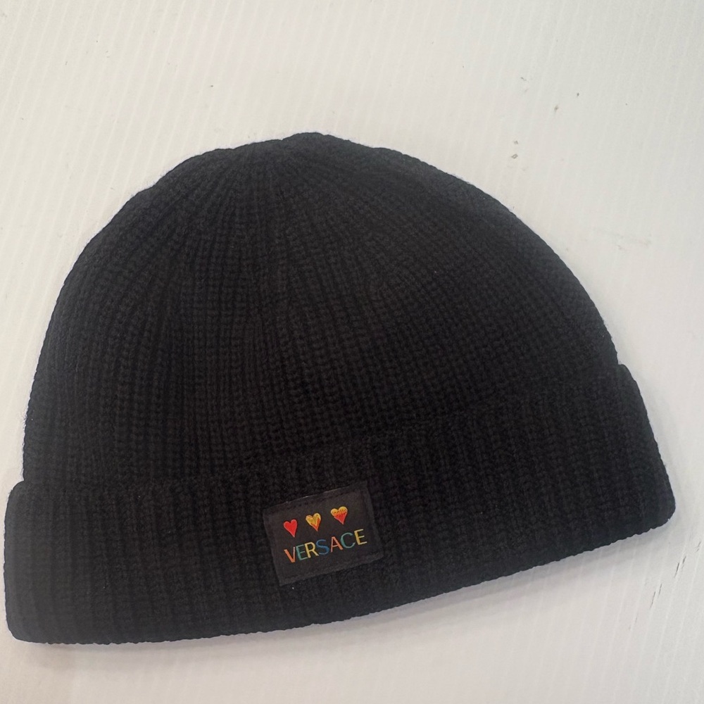 Authentic Versace Black Ribbed Beanie